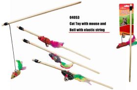 Cat Play Toy With Mouse and Bell With Elastic String - Colours May Vary