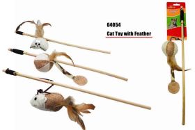 Pet Buddies Cat Toy with Elastic String & Feather - Designs And Colours May Vary 