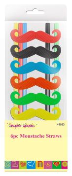 DINA MOUSTACHE STRAWS ASSORTED COLOUR 6 PC