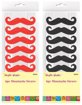 DINA MOUSTACHE STRAW BLACK RED 6 PC