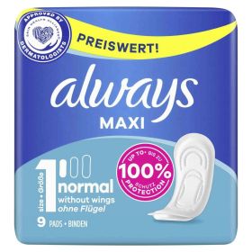 Always Maxi Sanitary Pads - Size 1 - Normal - Pack of 9 - 0% VAT