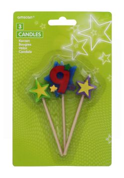 AMSCAN STARS CANDLES ON A STICK AGE 9 3 PACK