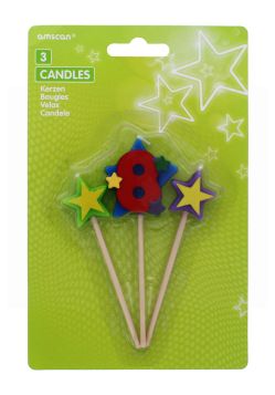 AMSCAN STARS CANDLES ON A STICK AGE 8 3 PACK