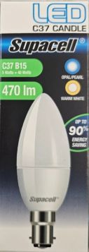 Supacell Led C37 SBC (B15) Base 5W Energy Saving Candle Light Bulb - Opal/pearl - Warm White