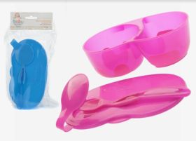 Baby First Travel Feeding Bowl & Spoon Set - Pink/Blue