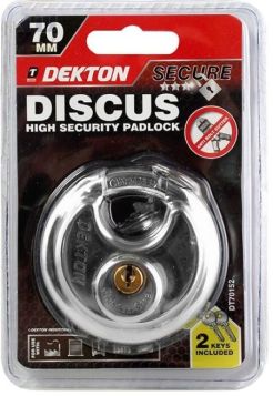 Dekton Heavy Duty Secure Discus High Security Padlock with 2 Keys - 70mm