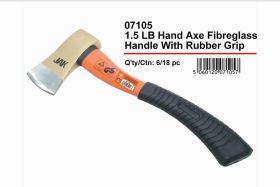 JAK Heavy Duty Hand Axe with Fibreglass Handle, Rubber Grip & Safety Rubber Cap - 1.5 lb