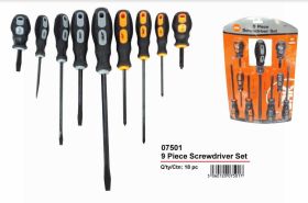 JAK Comfort Grip Screw Driver Set - Pack of 9 - Assorted Colour, Size and Shape