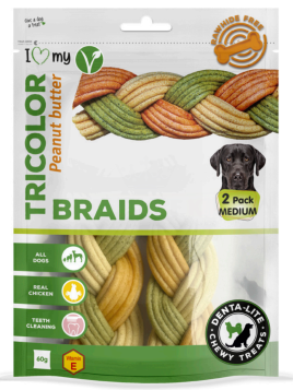 I Love My Pet - Tricolour Peanut Butter Braids - Medium - 60G - Pack of 2