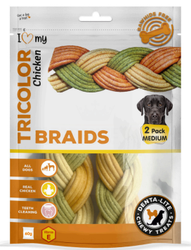 I Love My Pet - Tricolour Chicken Braids - Medium - 60G - Pack of 2