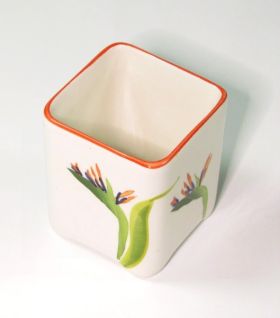 SQUARE CERAMIC PLANT POT WITH FLOWER PAINTING