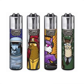 Clipper Reusable Flint Lighters - Assorted Working Llama Designs - 48 pack