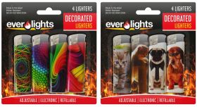 Decorated Refillable Lighters - Designs May Vary - Pack of 4