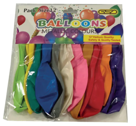 GSD Metallic Balloons - Assorted Colours -  12" - Pack of 12