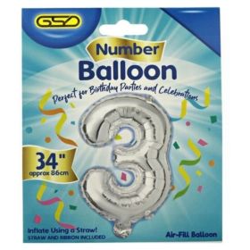 GSD Silver Foil Balloon - 34" - Number 3