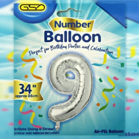 GSD Silver Foil Balloon - 34" - Number 9