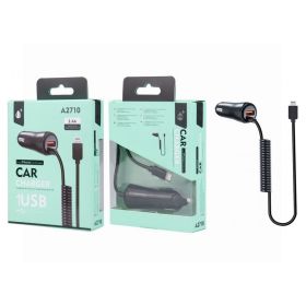 One Plus USB Car Charger With iPhone Cable - Black