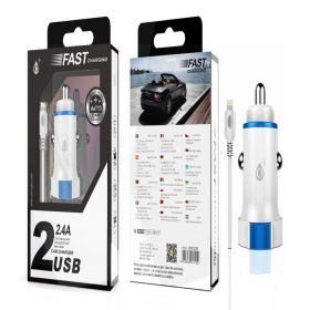 One Plus Dual USB Car Charger With Lightning Lead - Assorted Colours