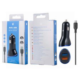 One Plus Dual USB Car Charger (5V/2.4A) With Micro USB Cable - Black/Blue