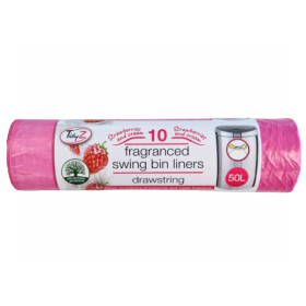 Tidyz Drawstring Fragranced Swing Bin Liners - Pink - 50 Litres - Pack of 10 - 120 x 74CM