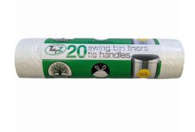 Tidyz Swing Bin Liners with Tie Handles - White - 50 Litres - Pack of 20 - 90 x 120cm