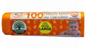 Tidyz Extra Strong Nappy Bags With Tie Handles - 29 x 32cm - Roll Of 100