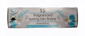 Tidyz Extra Strong Drawstring Fragranced Swing Bin Liners - 50 Litres - Pack of 15 - 76 x 124cm