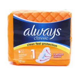 Always Classic Sanitary Towels/Pads With Wings - Normal - Pack Of 10 - 0% VAT*