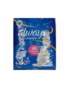 Always Classic Night Time Sanitary Towels/Pads With Wings - Pack Of 8 - 0% VAT*