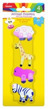 Animal Erasers - Assorted Animal Shapes - Pack Of 4