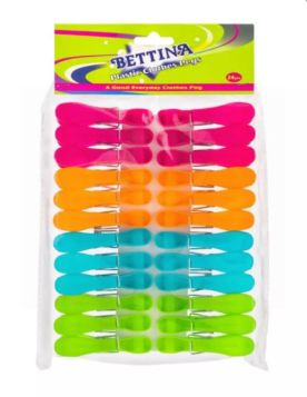 Bettina Plastic Clothes Pegs - Pack Of 24 - Assorted Colours