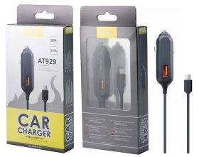 MTK 2.4A USB Car Charger With Micro USB cable - Black/White