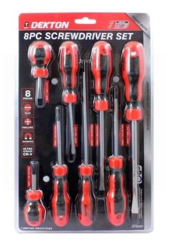 Dekton Heavy Duty Screwdriver Set with Ergonomic Anti-Slip Handles - Pack of 8