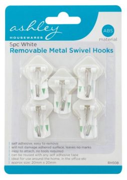 Ashley Removable Metal Swivel Hooks - White - Pack of 5