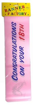 CONGRATULATIONS ON YOUR 18TH PINK BANNER WITH CARD