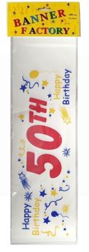HAPPY 50TH BIRTHDAY BANNER WHITE 18FT