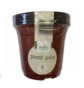 Garden Patch Plant Pots - Brown - 10.5 x 11.5cm - Pack of 8