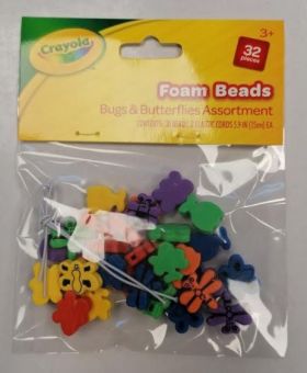 Crayola Foam Beads - Bugs & Butterflies - Assorted Colours & Shapes - Pack of 32 Pieces
