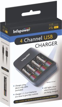 Infapower 4 Channel USB Charger Including AA Batteries