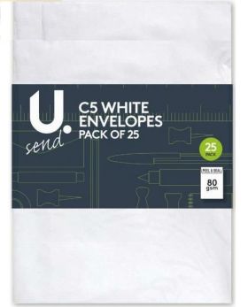 U Send C5 Peal & Seal Envelopes - White - 80GSM - 22.5 x 16cm - Pack Of 25