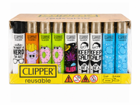 Clipper Reusable Flint Lighters - Assorted PICOS Designs - 48 pack
