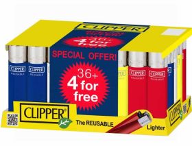 Clipper Large Reusable Lighters - Original Shape - Assorted Solid Colours - Pack of 40