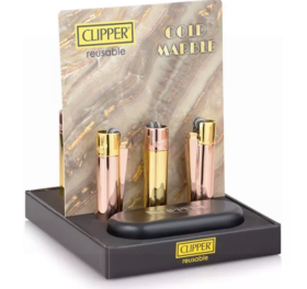 Clipper Metal Flint Reusable Lighter + Gift Box - Gold Marble