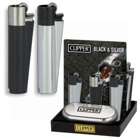 Clipper Metal Flint Reusable Lighter + Gift Box - Black & Silver