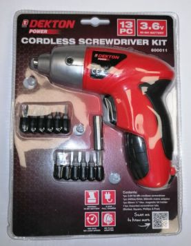 Dekton Power Cordless Screwdriver Kit with Mains Adaptor, Bits and Bit Holder - Pack of 13 