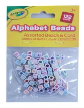 Crayola Alphabet Bracelets - Assorted Beads & Cord - Pack of 122 Pieces