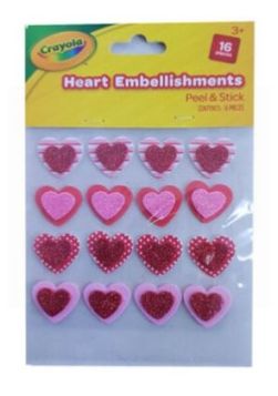 Crayola Peel & Stick Heart Embellishments - Assorted Shapes - Pack of 16