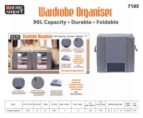 HOME SMART WARDROBE ORGANISER - GREY - 50 X 36 X 50 CM - 90L