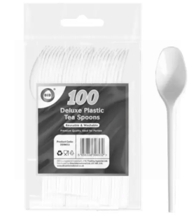 DID Reusable Deluxe Plastic Tea Spoons - Pack of 100