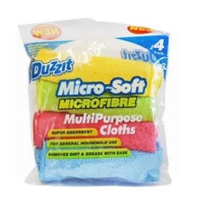 151 Duzzit Micro-Soft Microfibre Multi-Purpose Clothes for General Household Use - 29 x 29cm - Assorted Colours - Pack of 4